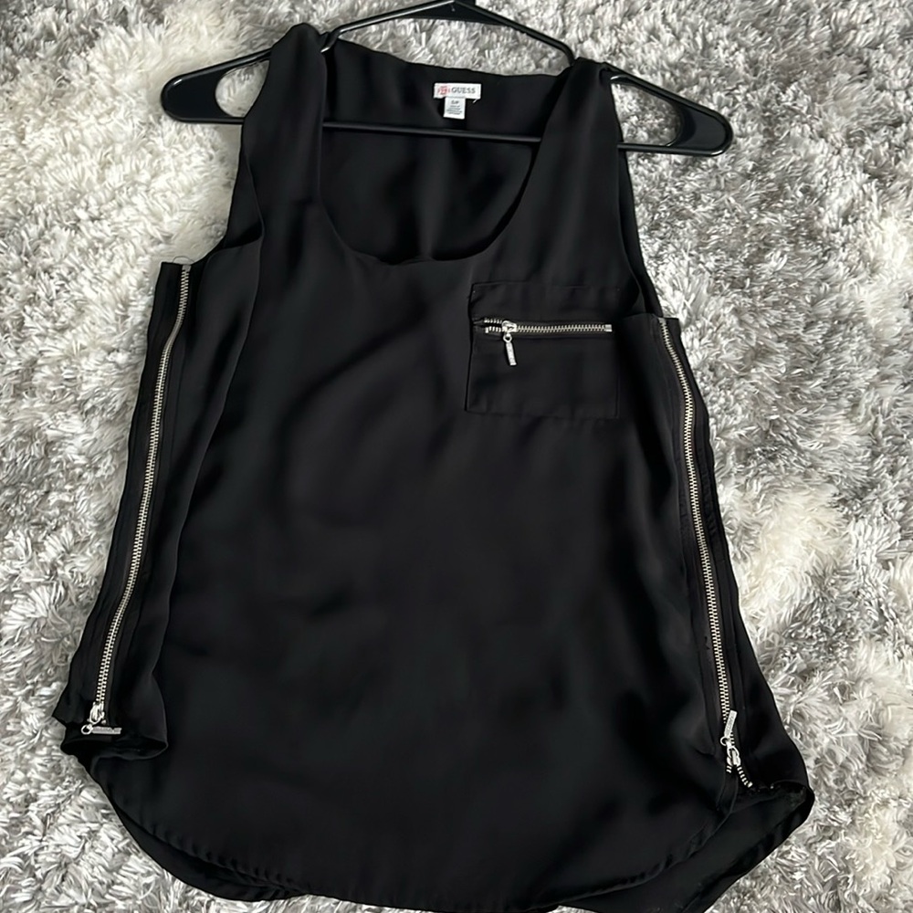 Guess Black Tank Top with zippers size small